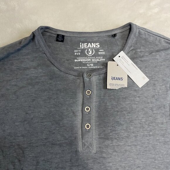 i jeans by Buffalo Mens SZ L Long Sleeve Regular Fit Henley Shirt Gray NWT - Picture 3 of 9